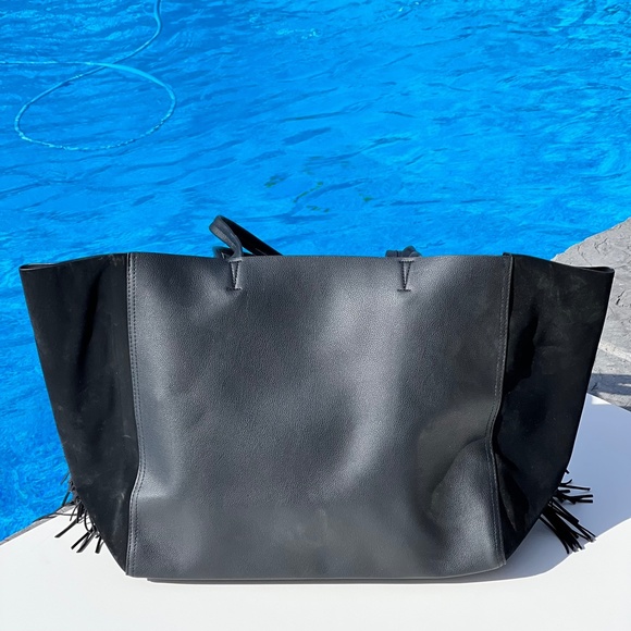 NWOT Victoria's Secret Black Vegan Leather Suede Like Fringe Purse - Picture 3 of 5